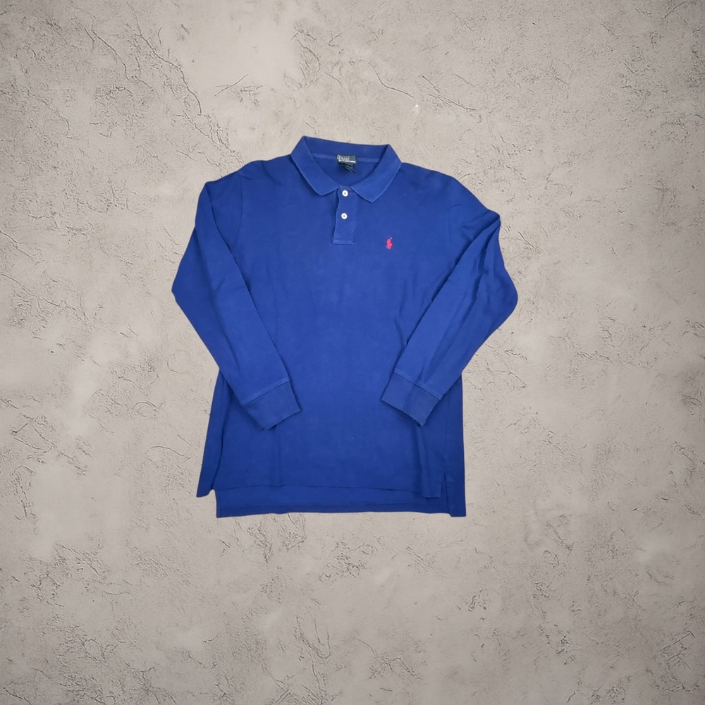 Polo Ralph Lauren Long Sleeve Polo Shirt Blue Red‎ Pony Y2K Mens Large 16/18